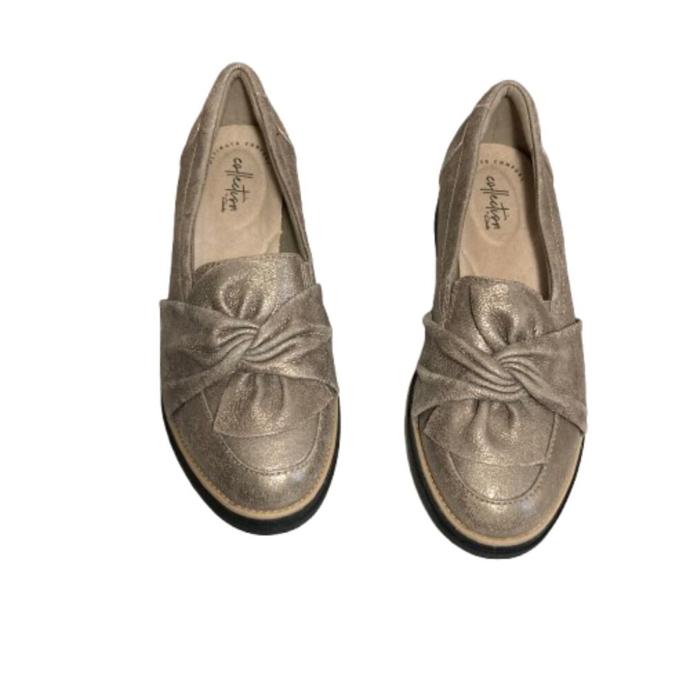 Clarks Gold SALE! Metallic Women’s Loafers Shimmer Lightweight Slip-on, sz 8.5